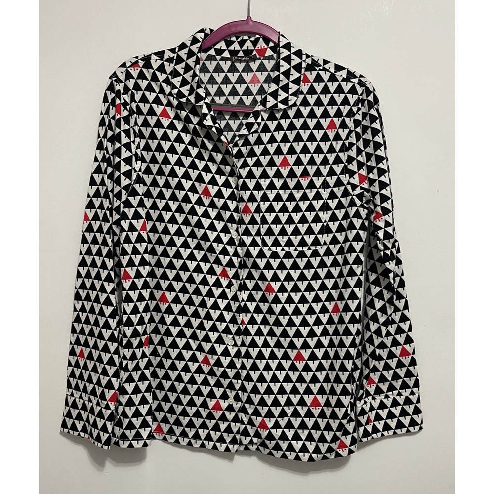 J.McLaughlin Womens Small Hope PJ Top Black Red Flannel Hidden Santa